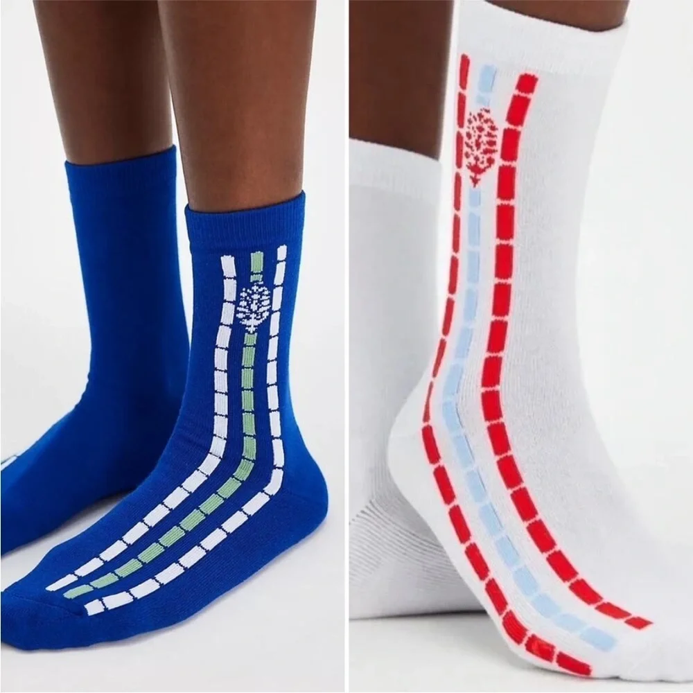 Free People Fast Lane Crew Socks, Bundle of 2 Pairs, White and Blue NWT